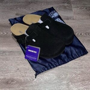 Birkenstock Boston Black Suede Leather Soft Footbed Clogs